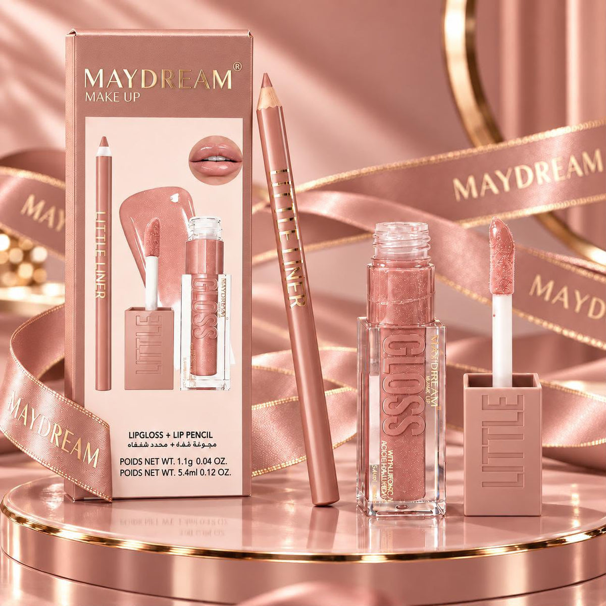 Maydream Little Gloss and Liner Lip Set in rose gold packaging