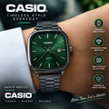 Casio Men’s Green Dial Quartz Watch – Stainless Steel Bracelet & Date Display