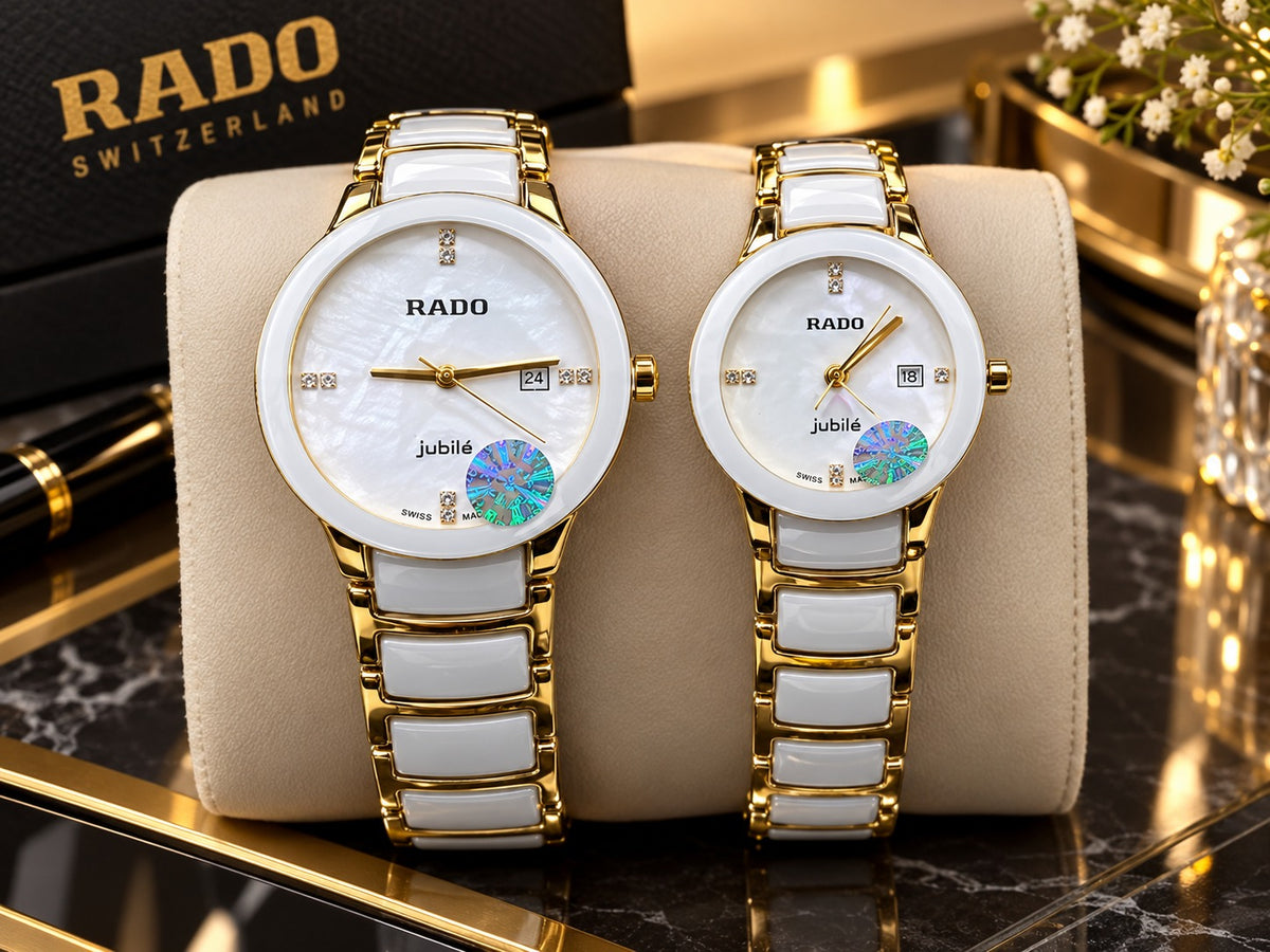 Rado Jubilé Couple Watch Set Gold and White Ceramic